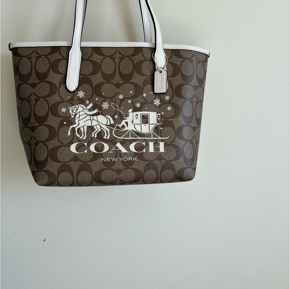 Coach Mini City Tote in Signature Canvas with Horse and Sleigh